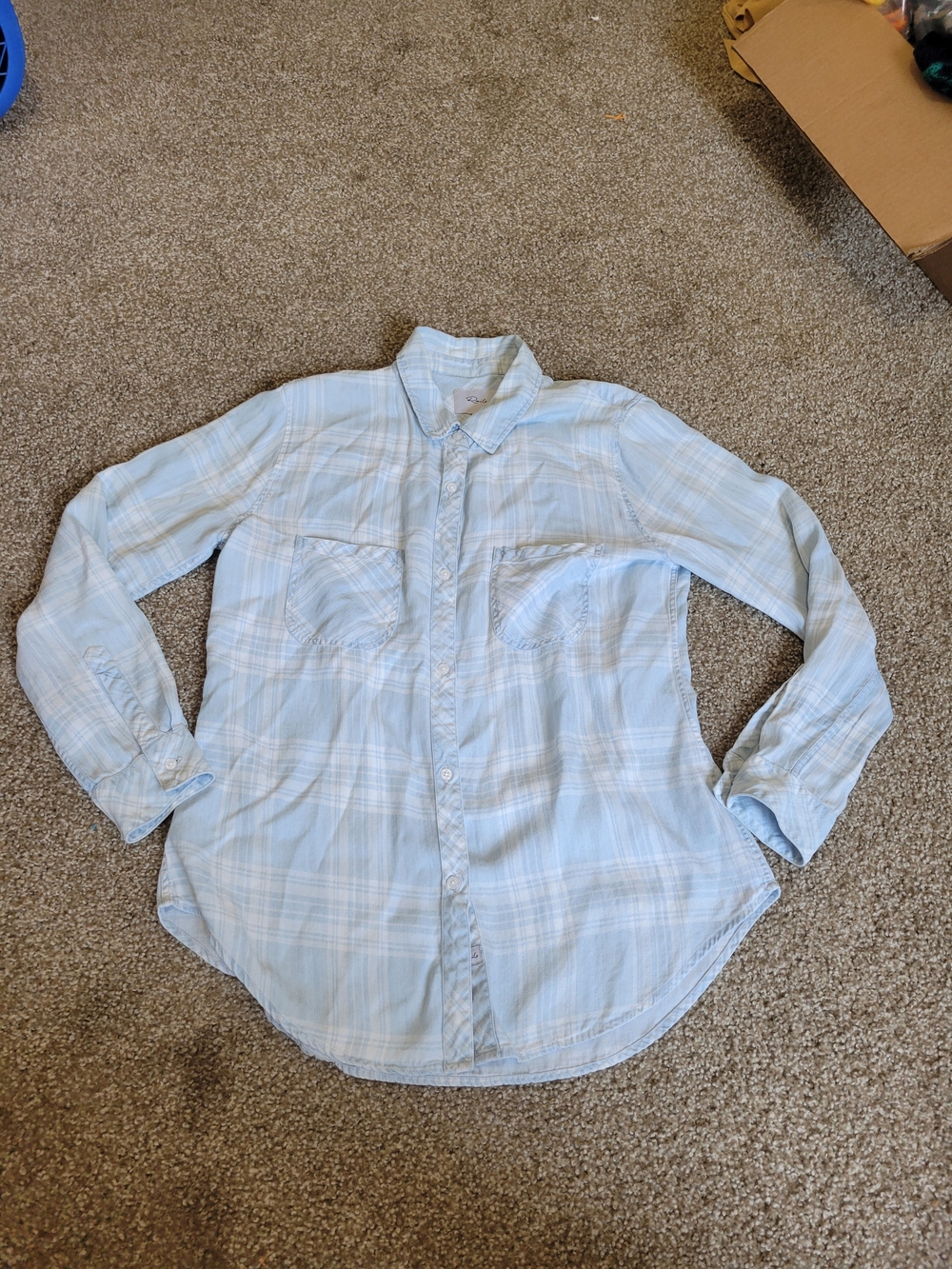 Rails Light Blue Liam Plaid Chambray Long Sleeve Button down top - Picture 2 of 10